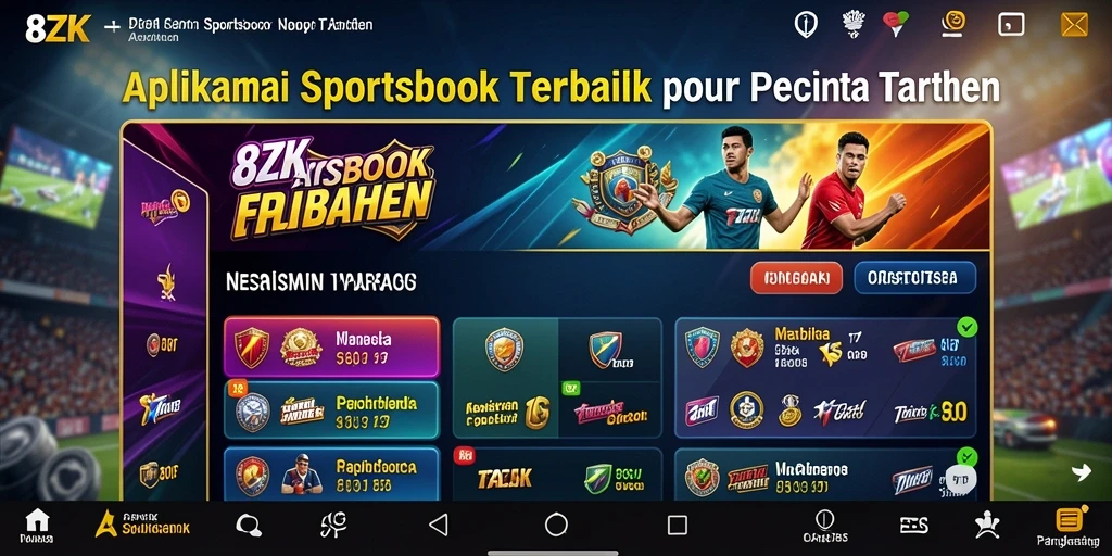 Tampilan antarmuka aplikasi 8ZK dengan berbagai pilihan taruhan olahraga.