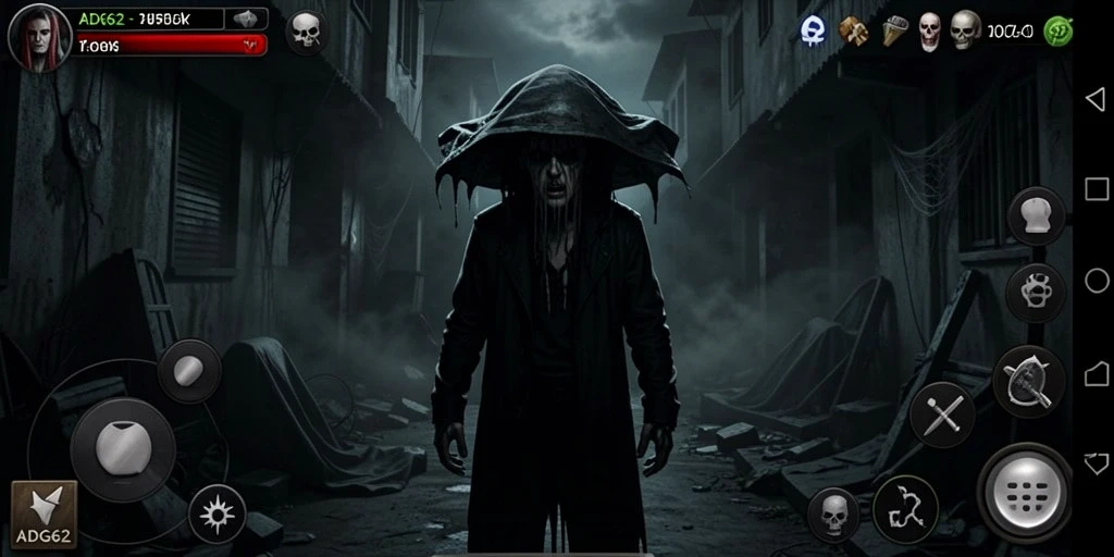 Screenshot gameplay ADG62 menampilkan suasana kegelapan dan ketegangan.
