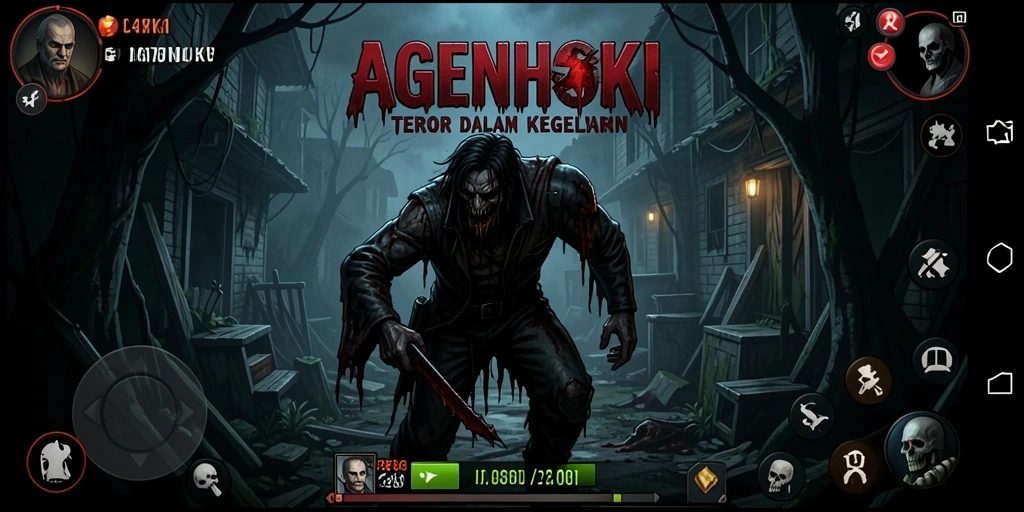 Screenshot gameplay AGENHOKI menampilkan suasana menyeramkan dan mencekam.