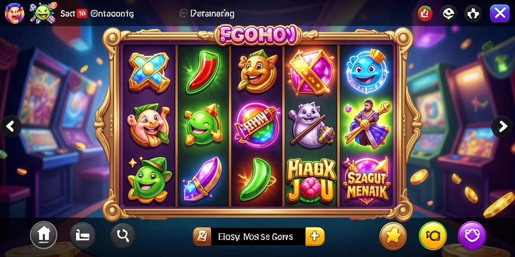 Screenshot F200M menampilkan gameplay penuh warna dan menarik dari permainan Slot.
