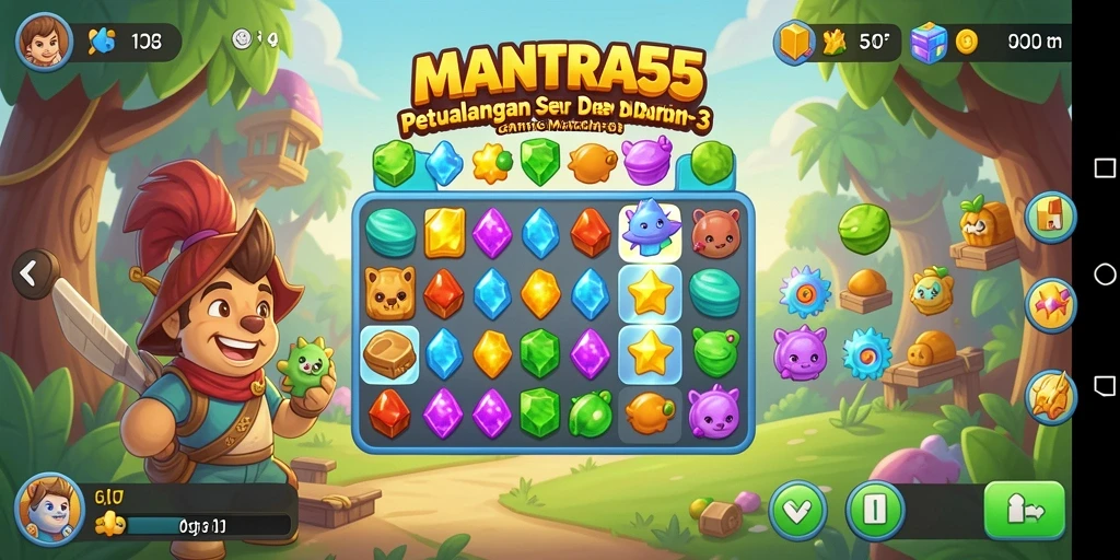 Tampilan gameplay seru dalam game Match-3 MANTRA55.