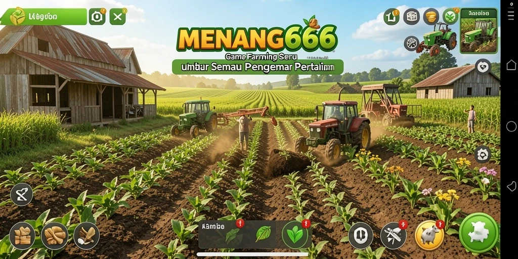 Screenshot MENANG666 menunjukkan pemain sedang bercocok tanam di ladang.