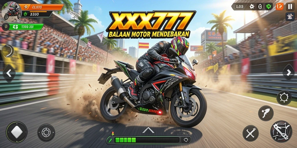 Screenshot dari permainan <strong>XXX777</strong> menunjukkan balapan seru dan intens.